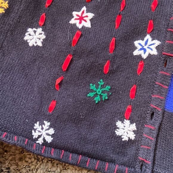VTG Holiday Party Snow Flakes Snowmen Cardigan Ugly Christmas Sweater by Segue H - Picture 4 of 8